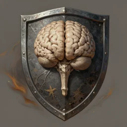 brain crest on fantastical shield gracious fall, windy, d & d, fantasy, portrait, highly detailed, digital painting, trending on artstation, concept art, sharp focus, illustration, art by artgerm and kenneth noland and greg rutkowski and magali villeneuve