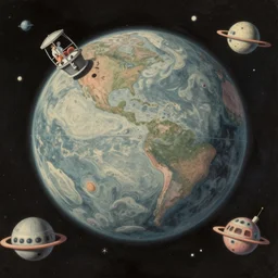 ( ( ( ( ( 1 9 5 0 s retro science fiction outer space planet. muted colors. ) ) ) ) ) by jean - baptiste monge!!!!!!!!!!!!!!!!!!!!!!!!!!!!!!