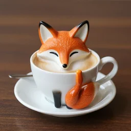 a cup with a coffee with a shape of an fox