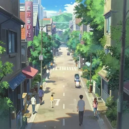 an anime movie background matte painting of a city street | | fantasy, by makoto shinkai, trending on artstation, highly detailed