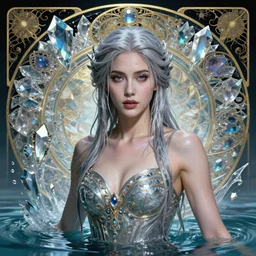 portrait of a beautiful woman, warrior princess, silver hair, drenched body, wet dripping hair, emerging from the water, fantasy, regal, fractal crystal, fractal gems, by stanley artgerm lau, greg rutkowski, thomas kindkade, alphonse mucha, loish, norman rockwell ross tran