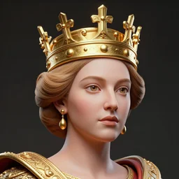 high definiton digital image of the queen with a gold crown, intricate, detailed, zbrush, 4 k, vivid, 3 d render, blender, masterpiece, beautiful lighting, fantasy, sense of awe, perfect, by kris kuksi and joseph stella