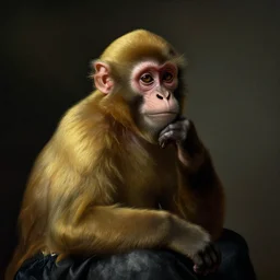 a philosopher monkey lost deep in thought, portrait, by vermeer