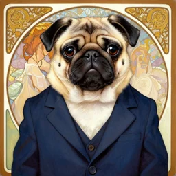 pug in a suit, painted by tsuyoshi nagano, greg rutkowski, artgerm, alphonse mucha
