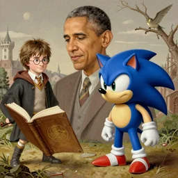 Harry Potter Obama Sonic, painted by Ernst Haeckel, medieval, 8K