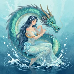 a water spirit embracing a dragon, art by Rebecca Guay, trending on artstation