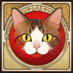 a cat face in japanese red ball flag, painted by art by tsuyoshi nagano, greg rutkowski, artgerm, alphonse mucha - h 7 6 8