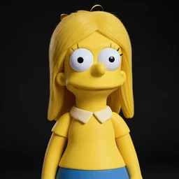 studio portrait of girl that looks excactly like lisa simpson, lookalike, wears the same exact clothes, as if lisa simpson came to life, soft light, black background, fine details, close - up, award winning photo by martin schoeller