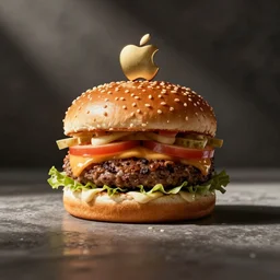 apple logo on a burger, apple corporation and mcdonald's collab