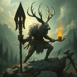 jackalope warrior in the style of brothers hilderbrandt, astonishing