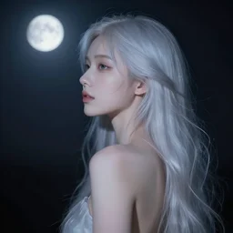 beatifull pale wan woman, feminine goddes, side view, lit only by the moonlight, silver hair goen, style of fernand khnopff and lucien levy - dhurmer, 4 k resolution, aesthetic!,