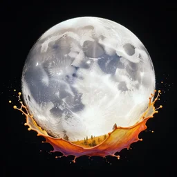 landscape huge moon splash art graphic design color splash high contrasting art, fantasy, highly detailed, rule of thirds art by greg rutkowski