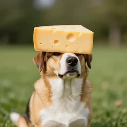 dog with a block of cheese instead of the head