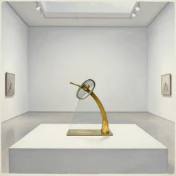 an object in a vast museum, by marcel duchamp, archival pigment print, 1 9 2 0, academic art, conceptual art, white, grey, gold, glass, metal readymade