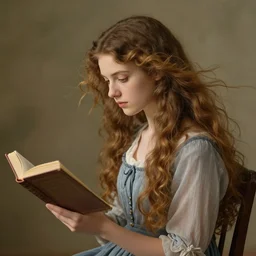 a girl reading a book, hair flowing down, style of Jeff Easley Antonio Canova Ken Kelly Élisabeth Vigée Le Brun, 8K resolution