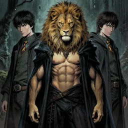 aesthetic portrait commission of a albino muscular and attractive anthro lion as a character form Harry Potter wearing evil dark robe, gloomy/wet atmosphere, dim lighting, hyperdetailed. Character design by charlie bowater, ross tran, artgerm, and makoto shinkai, detailed, inked, western comic book movie poster concept art, award winning painting