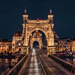 detailed ultrarealistic photography of cyberpunk neon streetlights future scifi budapest street chainbridge, cinematic