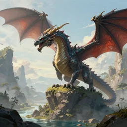 dragon with fantasy art landscape , digital art , trending on artstation , Hyperdetailed , CGSociety