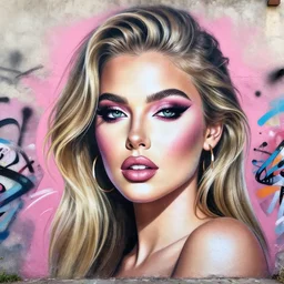 highly detailed graffiti of a beautiful woman with a beutiful make up, by atey ghailan, by greg rutkowski, by greg tocchini, by james gilleard, by joe fenton, by kaethe butcher, pink, celeste, cream and white color scheme, award winning details, trending on instagram