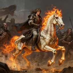 ainz ooal gown leading the undead army to battle riding a flaming skeleton horse, highly detailed, deep focus, elegant, artstation, digital painting, smooth, sharp focus, illustration, ultra realistic, 8 k, art by artgerm and greg rutkowski and alphonse mucha