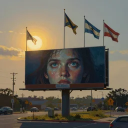 The sun has fallen down And the billboards are all leering And the flags are all dead at the top of their poles painting by famous artist, mood,