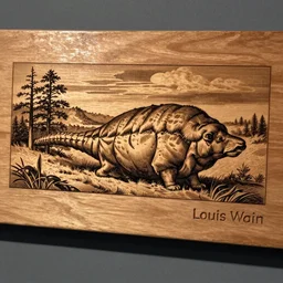 The end of an organism, by Louis Wain engraved on a wooden board