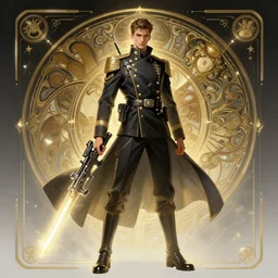 a digital concept ar by artgerm and greg rutkowski and alphonse mucha. clear portrait of a lonely attractive men in uniform!! future military, sci - fi weapon, light effect. hyper detailed, character concept, full body!! dynamic pose, glowing lights!! intricate, elegant, highly detailed, digital painting, artstation, concept art, smooth, sharp focus, illustration