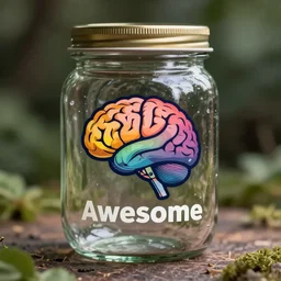 awesome logo on jar of a brain synthwave colours, in the style of spirited away, hyperrealism, photography, sharp focus, lush detail, award winning, trending on dribbble, by anton fadeev