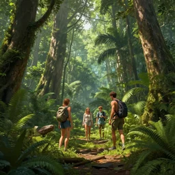 summer time in the rain forest, realistic detailed digital art by maxwell boas, jessica rossier, christian dimitrov, anton fadeev, trending on artstation, cgsociety, rendered in unreal engine, 4 k, hq