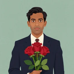 artwork by Wes Anderson, Wes Anderson and Wes Anderson, of a solo individual portrait of an Indian guy with roses, dapper, simple illustration, domestic, nostalgic, full of details, by Wes Anderson and Wes Anderson, wes anderson, wes anderson, wes anderson, wes anderson, wes anderson, Matte painting, trending on artstation and unreal engine