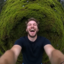 dmt gopro photo first person perspective of psilocybin man laughing with moss