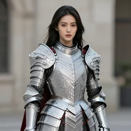 photo of a real-life beautiful warrior with diamond encrusted armour