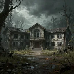post - apocalyptic dark fantasy liminal space school, digital art