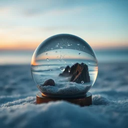 snow globe with a beach trapped inside, depth of field, award winning photo