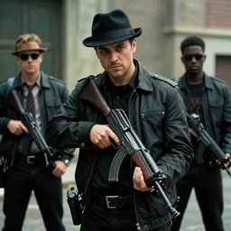 film still of a real life mouse gangster holding an uzi in the new action movie
