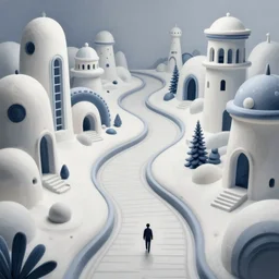 an epic elite mysterious whimsical masterpiece fantasy matte painting of a winding path through arctic dream worlds with surreal architecture designed by heironymous bosch, structures inspired by heironymous bosch's garden of earthly delights, surreal ice interiors by cyril rolando and asher durand and natalie shau and natalie shau, insanely detailed and intricate, very complex, elegant