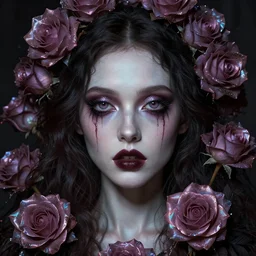 semi - realistic weird and scary beautiful metaphysical portrait gothic style in style of hieronymus bosch anne stoke sharp focus 8 k holografic roses