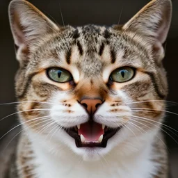 an extreme close-up of a smiling cat, very detailed, sharp 8k, award-winning photo