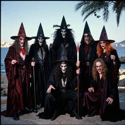dramatic color photo of dadcore occult wizards on vacation in ibiza by basil wolverton by robert crumb by william eggleston by annie leibovitz by chet zar, detailed and creepy, fujifilm velvia 5 0, color photography, sigma 2 8 mm