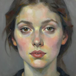 closeup of a woman's face, in the style of wassily kandinsky, digital art, muted color