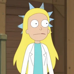 a long blonde hair girl in the style of rick and morty