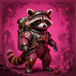 a steampunk raccoon astronaut in the style of beksinski, intricate composition, magenta by caravaggio, highly quality, highly detailed, masterpiece, red light, artstation