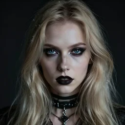modeling photograph kerli koiv, blonde, beautiful, dark, mysterious, bubble goth, detailed face