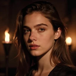 a hyper realistic and detailed head portrait photography of a young French woman by Dan Colen. Neo noir style. Cinematic. torch lights and glow in the background. Cinestill 800T film. Lens flare. Helios 44m
