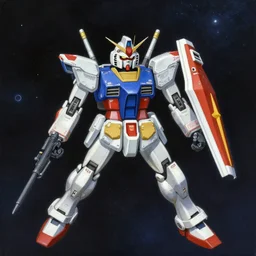 beautiful painting of a gundam flying through space, from the anime film gundam, trending on artstation