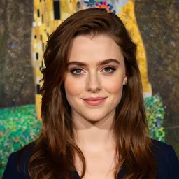 a portrait of female asa Butterfield mixed with pam beesly, content, kind, slight smile, beautiful eyes, longer eyebrows, surrounded by plants, by gustav klimt