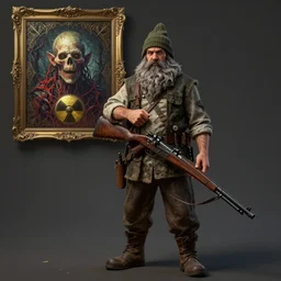 a gnome in escape from tarkov, dressed as a scavenger, carrying a mosin - nagant hunting rifle, radioactive horror painting, elegant intricate digital painting artstation concept art by mark brooks and brad kunkle extreme detail 4 k