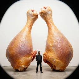two giant chicken legs, greg rutkowski, zabrocki, karlkka, jayison devadas, trending on artstation, 8 k, ultra wide angle, zenith view, pincushion lens effect