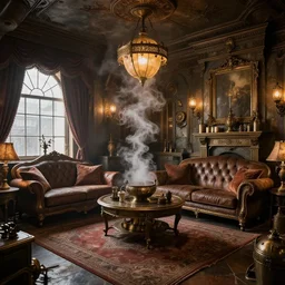steampunk living room, interior design, steam