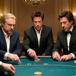 Alexander Lukashenko playing poker with John Cena, Robert Downey Jr. and Al Pacino, cinematic still